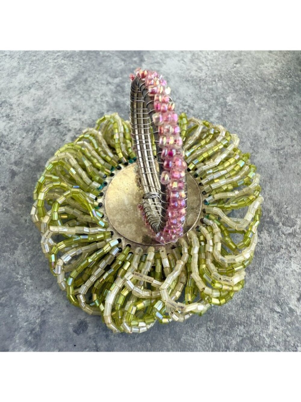 Pier 1 Napkin Rings Beaded Flowers Set of 12 Green & Pink Spring Frutiger Aero - Picture 6 of 7